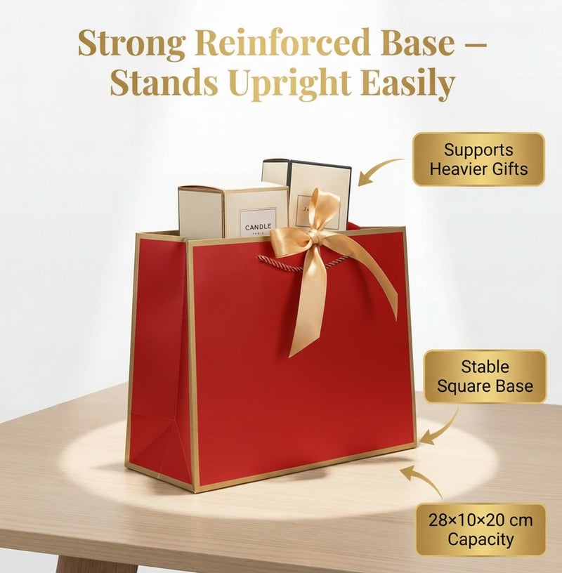 Circuit Green 6-Pack Luxury Small/Medium Red Gift Bags with Gold Trim (28×10×20 cm) – Includes 6 Gold Ribbons, 6 Greeting Cards & 12 Matching Red Tissue Sheets  – Premium Gift Bag Set - Image 4